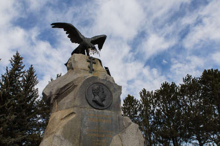 KARAKOL, KYRGYZSTAN - MARCH 3, 2020: memorial dedicated to famous russian explorer Nikolay Mikhaylovich Przhevalskiy near Issyk Kul lake and his graveのeditorial素材