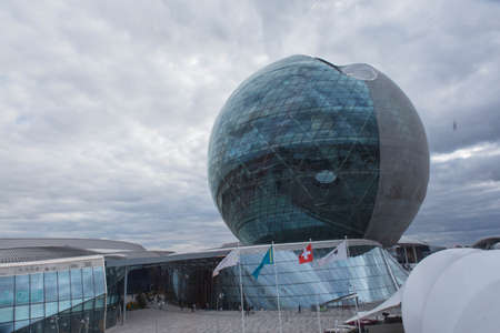KAZAKHSTAN, NUR-SULTAN - AUGUST 11, 2017: parts of Astana Expo building constructionsのeditorial素材