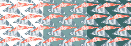 Bright pattern made of triangles with a texture on the three options of background.