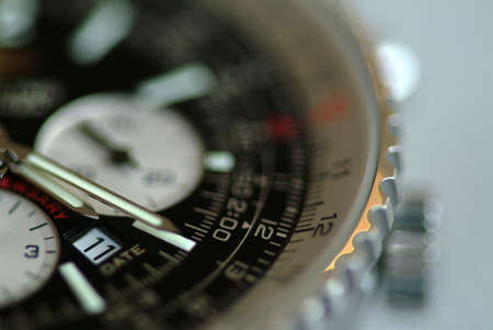 Strong shallow of field of Breitling Chronograph wristwatch's shot with focus on the date window.の写真素材