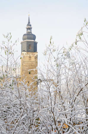 Romanesque Church of St. Mary and St. Georg (known in German as Klosterkirche Thalbï¿½rgel); Burgel town, Turingia, Germanyの写真素材