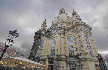 Church of Our Lady (Frauenkirche) in Dresden on a stormy dayの写真素材