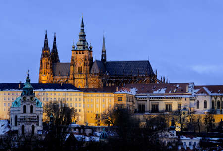 Prague Castle with illumination in Winter timeの写真素材