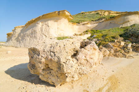 Sandstone, erosion due to waves and wind. Gozo island, Maltaの写真素材