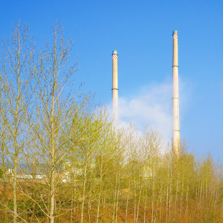  Heating Power Station Combined Cycle Cogeneration Plant in Jena, Thuringia, Germany. It produces thermal energy and electricity using natural gas as a fuel.の写真素材