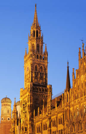 Main tower of New Town Hall in Marienplatz, Munich, Germanyの写真素材