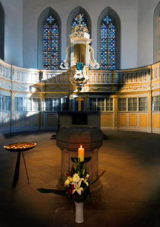 Interior view of Bach Church in Arnstadt, Thuringia, Germany. The church is located on Market Square. Johann Sebastian Bach played here organ from 1702 to 1707.のeditorial素材