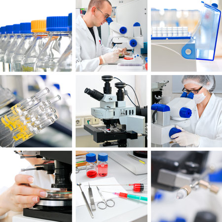 Microscopes in the modern research laboratory, collage