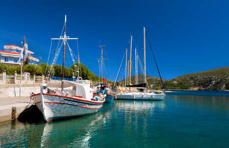 Fishermen boats at Kalamitsi harbor in Sithonia, Northern Greeceの写真素材