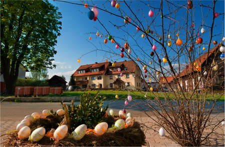 Village in Franconian Switzerland  (Frankische Schweiz) decorated for Easterの写真素材