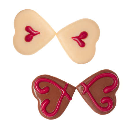 two butterflies made from chocolate heartsの写真素材
