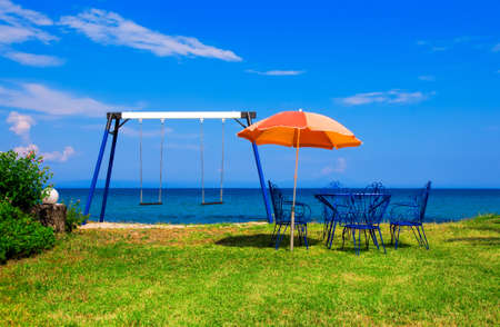 Private garden by a seaside in Northern Greeceの写真素材