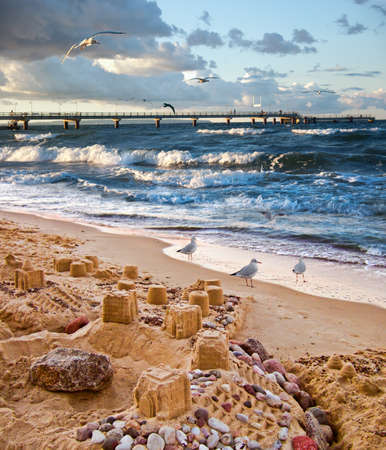 Sand castles on the beach of Rugen island in the Baltic Sea の写真素材