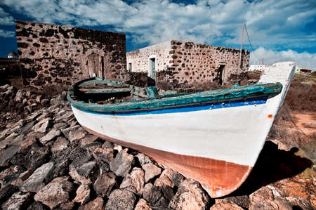 Old fishermen boat, La Oliva, Fuerteventura, Canary islands, Spainの写真素材