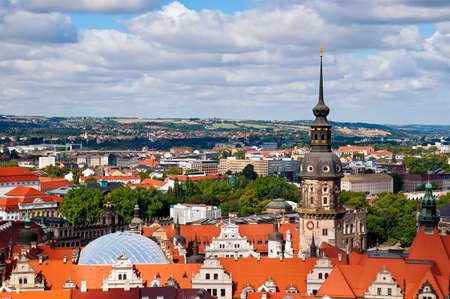 Dresden, areial view from Frauenkirsche over Old Town and Residenzschloss towerの写真素材