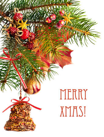 Handmade Xmas decorations on white backgroundの写真素材