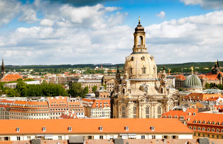 Aerial view on roofs of Old Dresden and Frauenkircheの写真素材