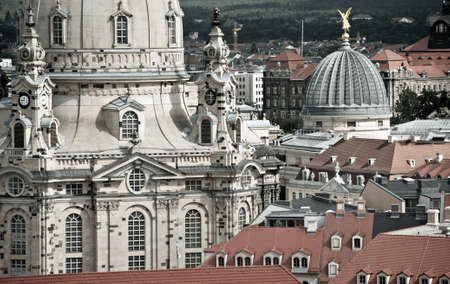 Closeuop on Frauenkirche, Art Academy and roofs of Dresdenのeditorial素材