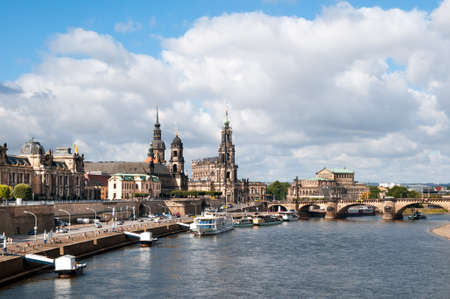 Panorama of Dresden Old Town across the water の写真素材