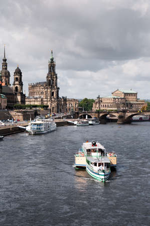 Dresden Old Town across the water の写真素材
