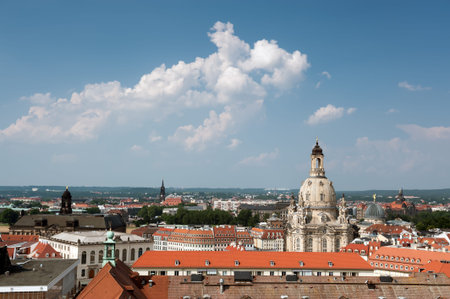 Aerial view of roofs of Old Dresden and Frauenkirche のeditorial素材