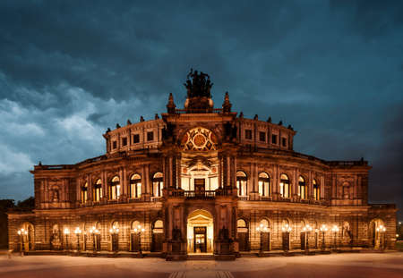 Dresden Opera Theatre on a stormy nightのeditorial素材