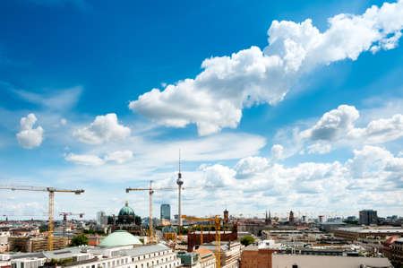 Bird view over Central Berlin towards Berlin Cathedral and Alexanderplatz TV Towerの写真素材