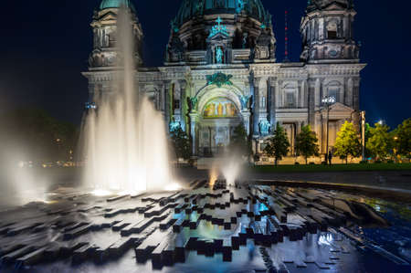 Berlin Cathedral, or Berliner Dom, illuminated at night の写真素材