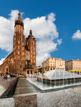 St. Mary's Gothic Church (Mariacki Church) in Krakow, Polandの写真素材