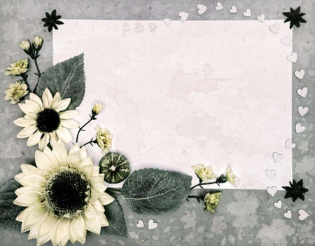 Autumn frame arranged around textured paper, toned image, spaceの写真素材