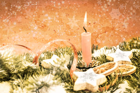 Christmas decorations, aged photo, copy spaceの写真素材