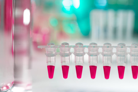 Closeup on plastic tubes for DNA analysis with PCRの写真素材