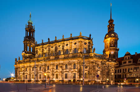 Dresden Hofkirche, side view in the eveningのeditorial素材