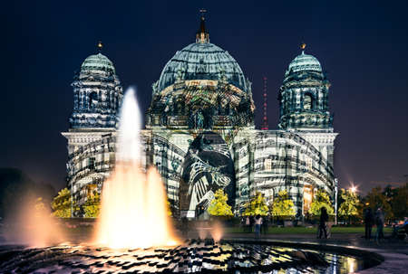 Berlin Cathedral illuminated for the Festival of Lightst in October 2013の写真素材