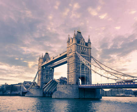 Tower Bridge in London on a sunset, tinted image の写真素材
