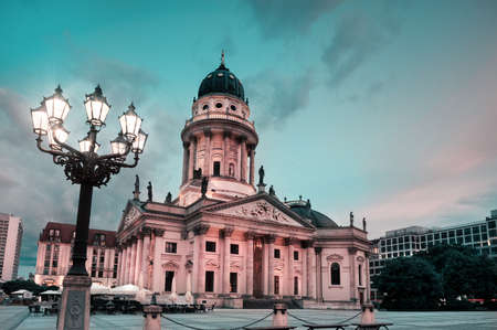 New Church (Deutscher Dom or German Cathedral) on Gendarmenmarkt in the eveningの写真素材