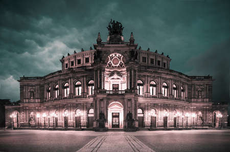 Dresden Opera Theatre, tinted photo on aged paper のeditorial素材