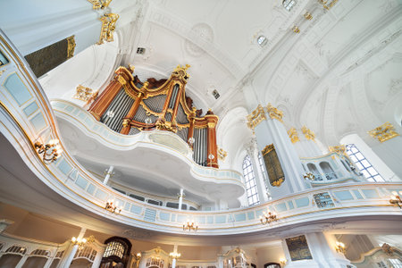 Interior of St  Michaelis Church in Hamburg with a famous organのeditorial素材