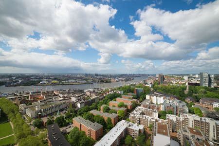 Aerial view over Hamburg in springの写真素材