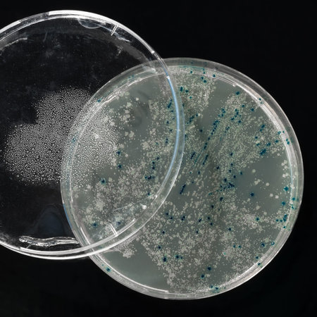 Agar plate with bacterial colonies for plasmid  cloning on dark background