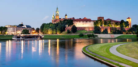 Poland, Krakow, Wawel at nightのeditorial素材