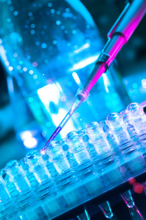 Closeup on tools for DNA amplification, shallow DOF,  focus on the closed tubes