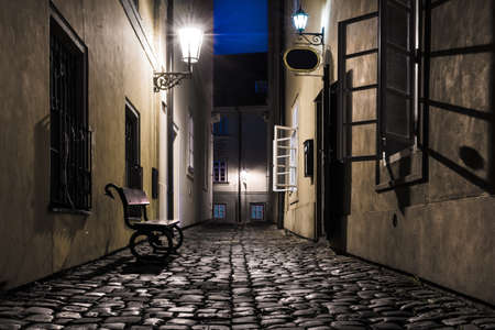 Old narrow street in Prague, Mala Stranaの写真素材