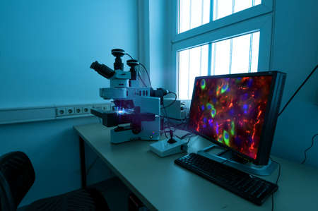 Modern fluorescent microstope working stationの写真素材