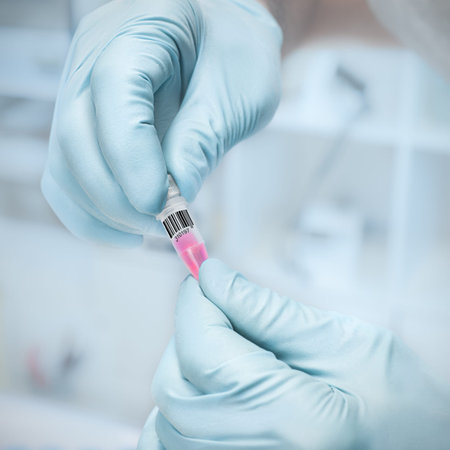 Scientific sample in  hands of a scientist or a tech