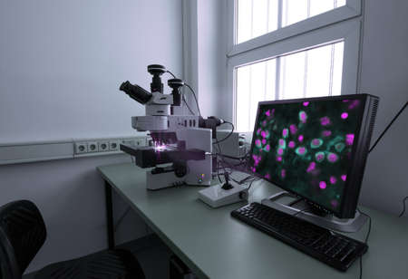 Modern fluorescent microstope working stationの写真素材