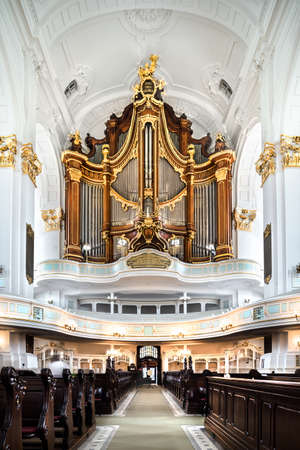 Interior of St. Michaelis church in Hamburg, Germany, with famous organのeditorial素材
