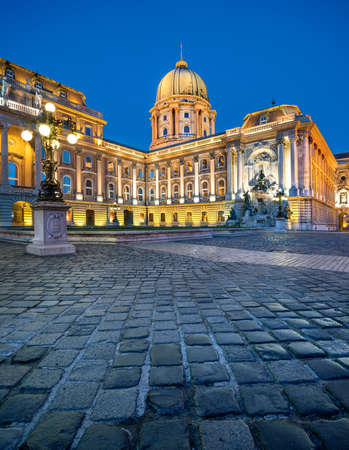 Inner Courtyard of Buda Castle in night illumionation, Budapest, Hungaryのeditorial素材