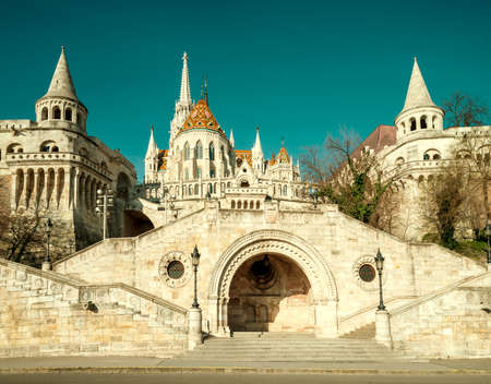 Fishermans Bastion in Budapest, Hungary. This image is tonedのeditorial素材