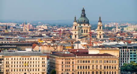 Roofs of Budapest on the sunset with St.-Stephans-Basilika. Focus on the cupola. This image is tonedの写真素材